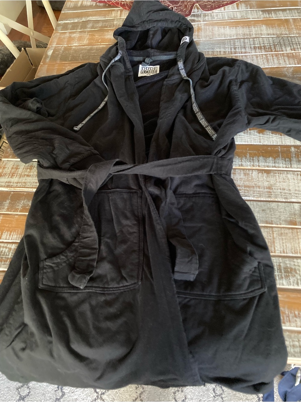 Men's Black Hooded Bathrobe with Belt